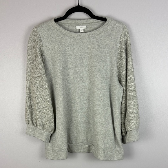J. Jill Light Gray Cotton Blend Textured Sleeves Oversized Medium Sweatshirt - Picture 2 of 8